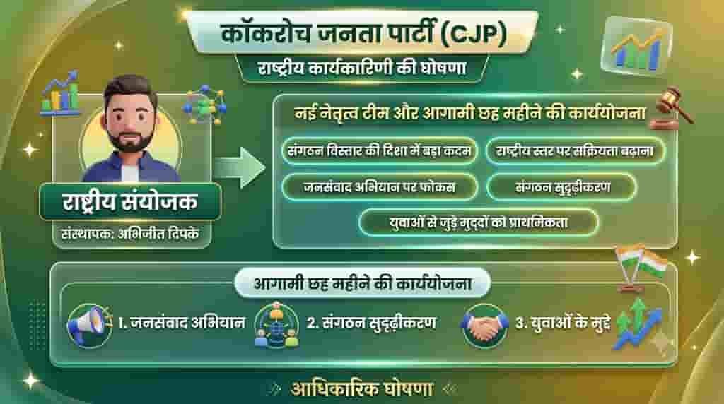 कॉकरोच जनता पार्टी की पहली राष्ट्रीय कार्यकारिणी घोषित, अभिजीत दिपके को मिली कमान