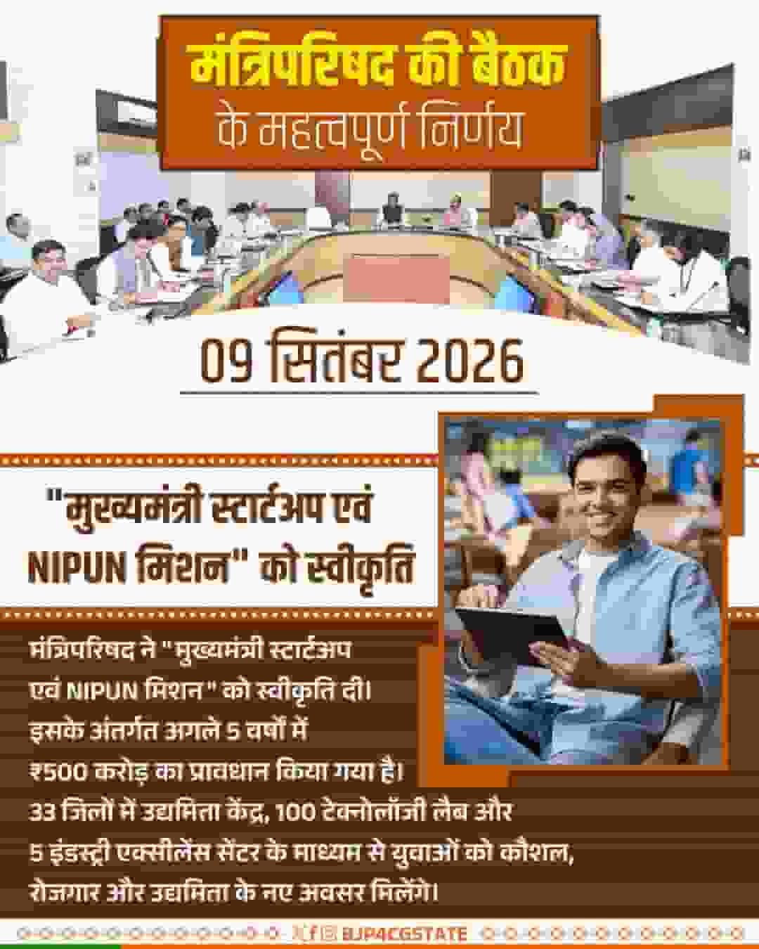 साय कैबिनेट के बड़े फैसले, स्टार्टअप-NIPUN मिशन के लिए ₹500 करोड़ मंजूर